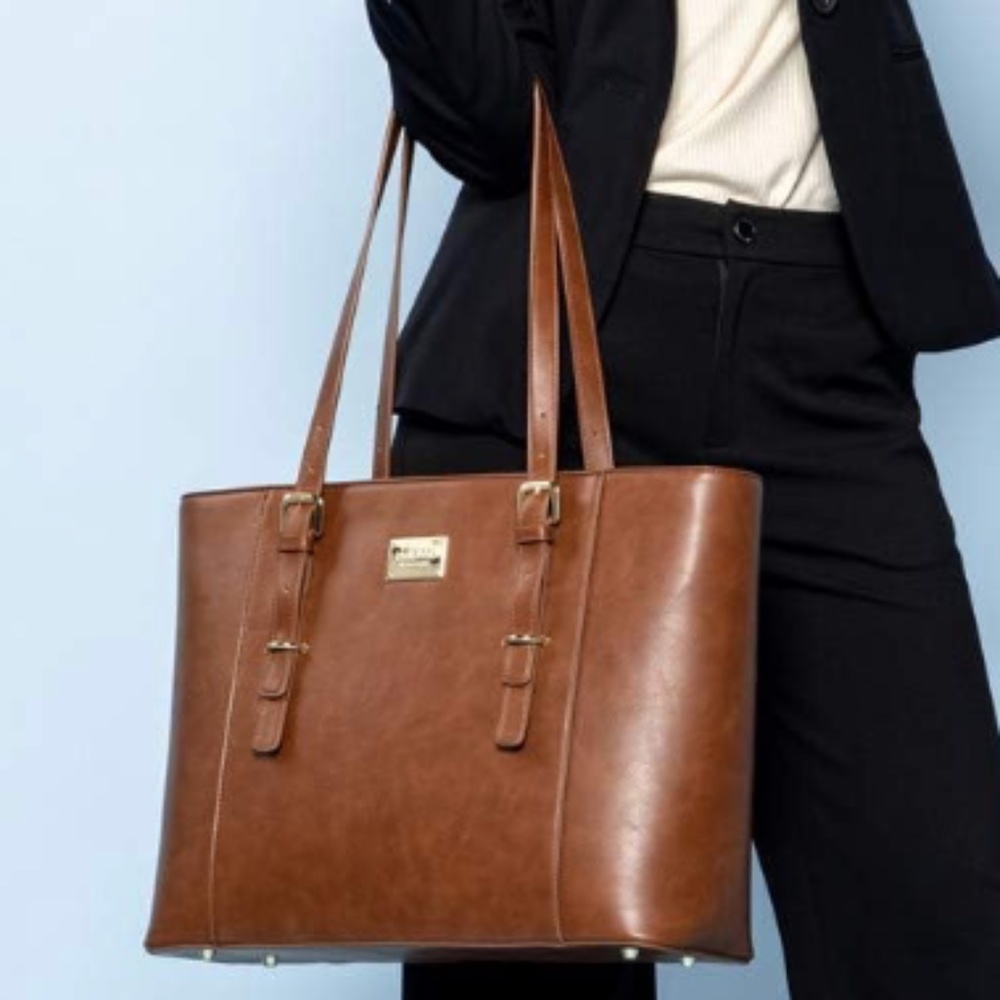LOVEVOOK Structured Leather Laptop Bag